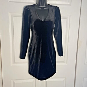 Express Dress Women Extra Small Black Velvet Gold Bow Detail Back Cutout LBD